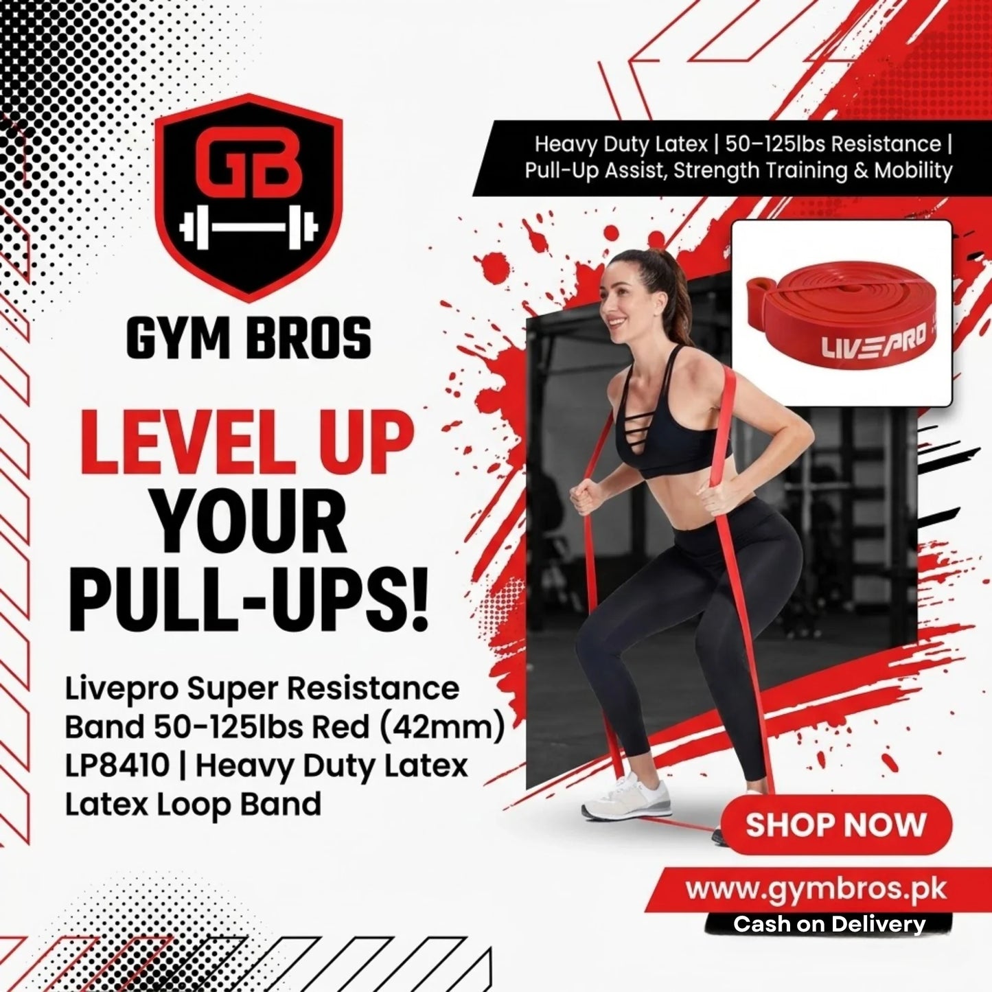 Livepro Super Resistance Band 50–125lbs Red (42mm) LP8410 | Heavy Duty Latex Loop Band for Pull-Up Assist, Strength Training & Mobility