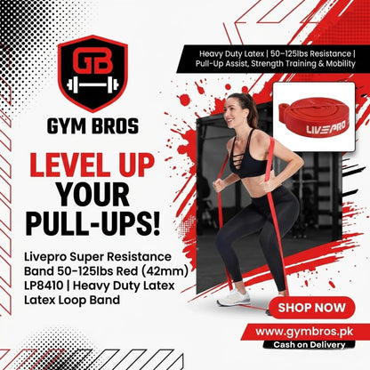 Livepro Super Resistance Band 50–125lbs Red (42mm) LP8410 | Heavy Duty Latex Loop Band for Pull-Up Assist, Strength Training & Mobility