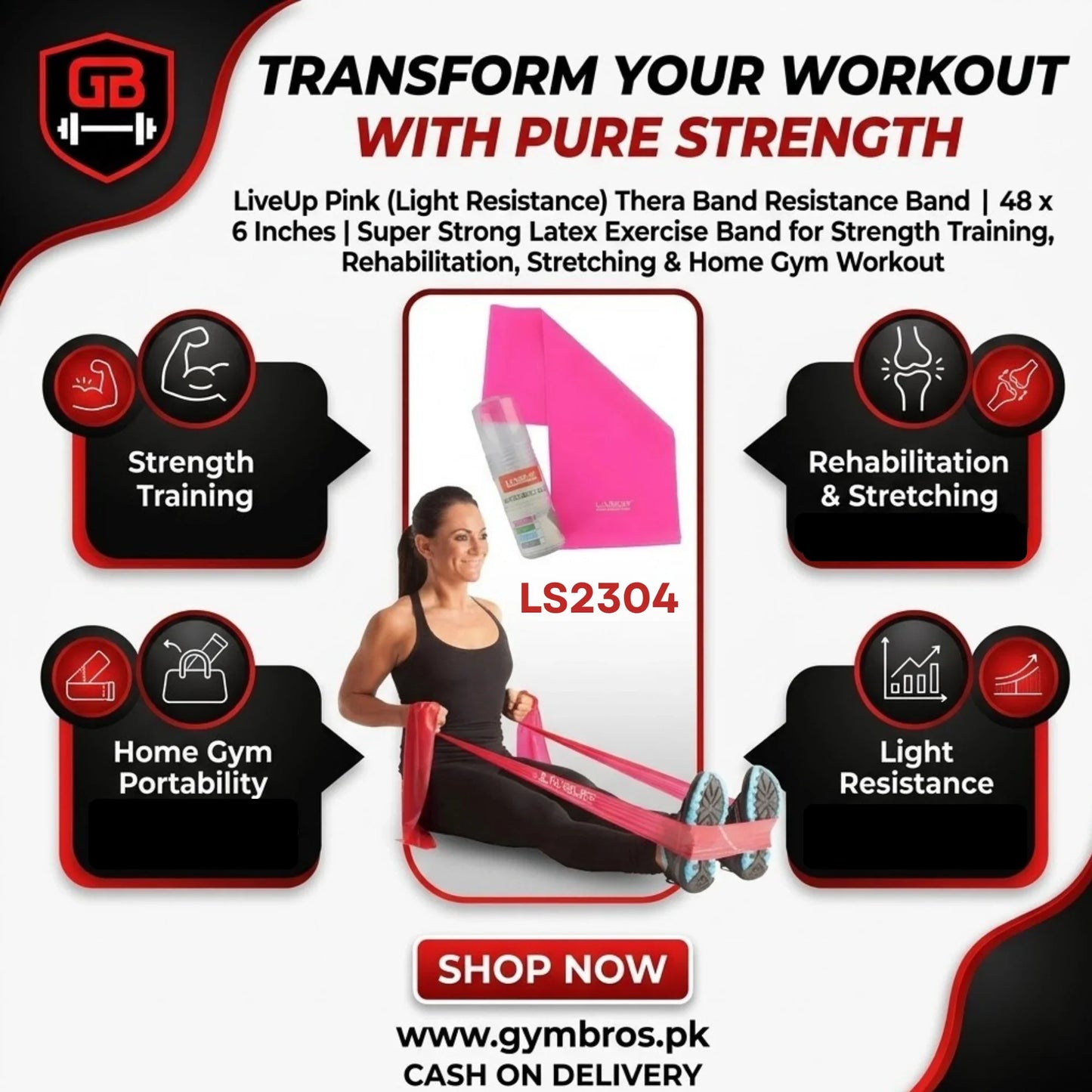 Liveup Ls3204 Aerobic Resistance Thera Band, Band Length: 48 inches Band Width: 6 inches,  Super Strong Latex Exercise Band for Strength Training, Rehabilitation, Stretching & Home Gym Workout – Light, Medium, Heavy & X-Heavy Levels