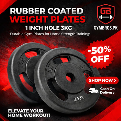 Rubber Coated Weight Plates (1 Inch Hole) – 1kg to 10kg Pair Set | Average Quality Gym Weight Plates for 1-Inch Barbell Rods | Home & Gym Use