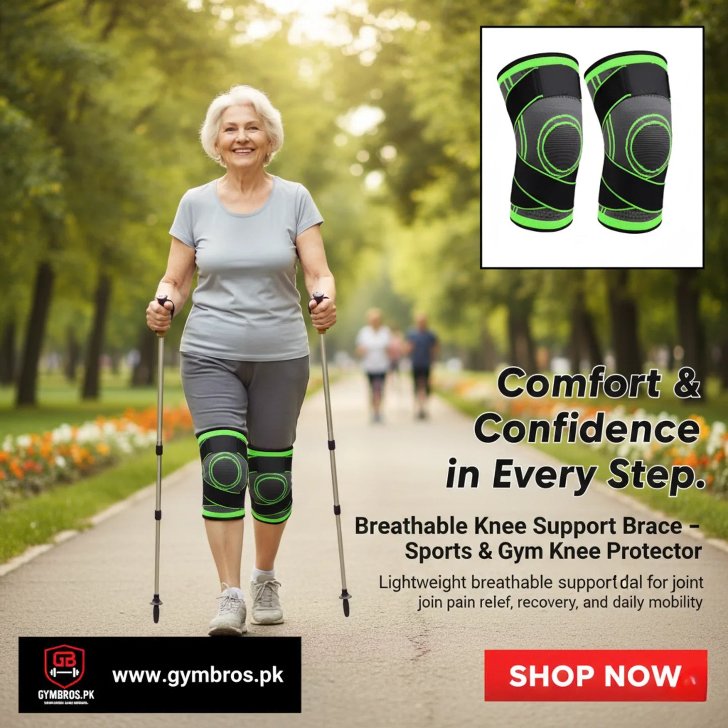Pack of 2 Knee Support Braces with Straps | Adjustable Compression Knee Stabilizers for Gym & Sports