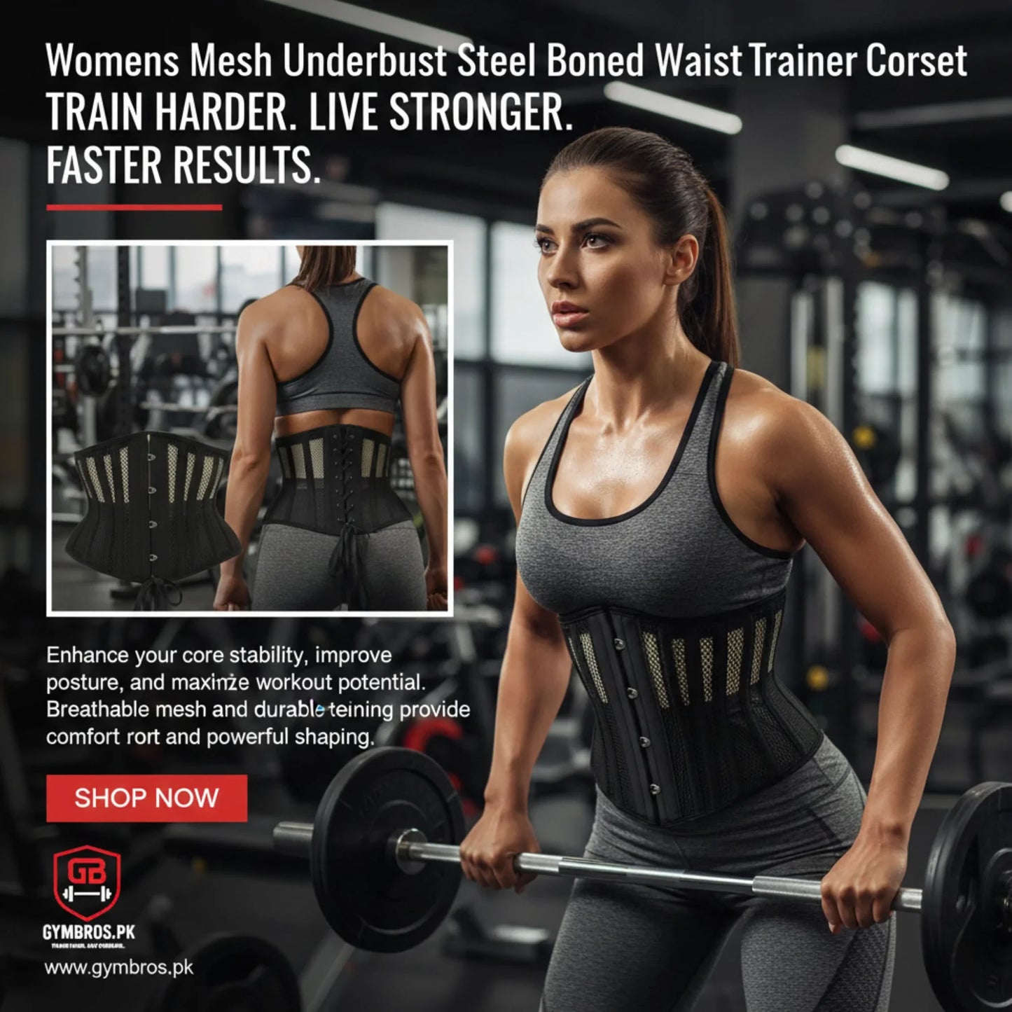 Mesh Underbust Steel Bone Corset | Breathable Waist & Core Stabilizer for Gym & Fitness