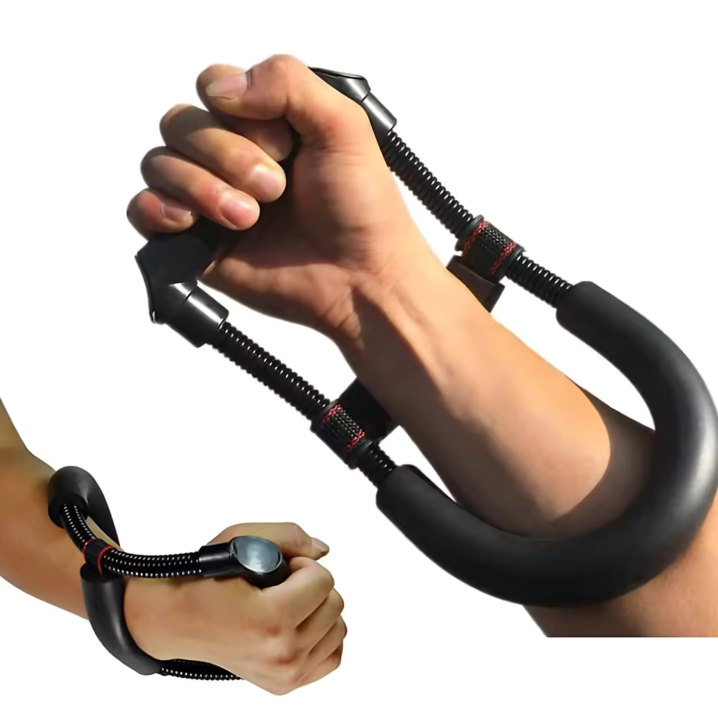 Wrist Exerciser Forearm Hand Muscle Strengthener Grip Trainer with Heavy Duty Carbon Steel Spring, Adjustable Stabilizer Pad & 10mm Foam Cushion for Wrist, Finger & Forearm Training – Black