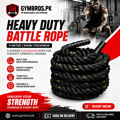 Heavy Duty Battle Rope 9 Meter & 12 Meter with 38MM & 50MM Thickness | 3-Strand PolyDacron CrossFit Strength Training Rope for Cardio & Full Body Workout