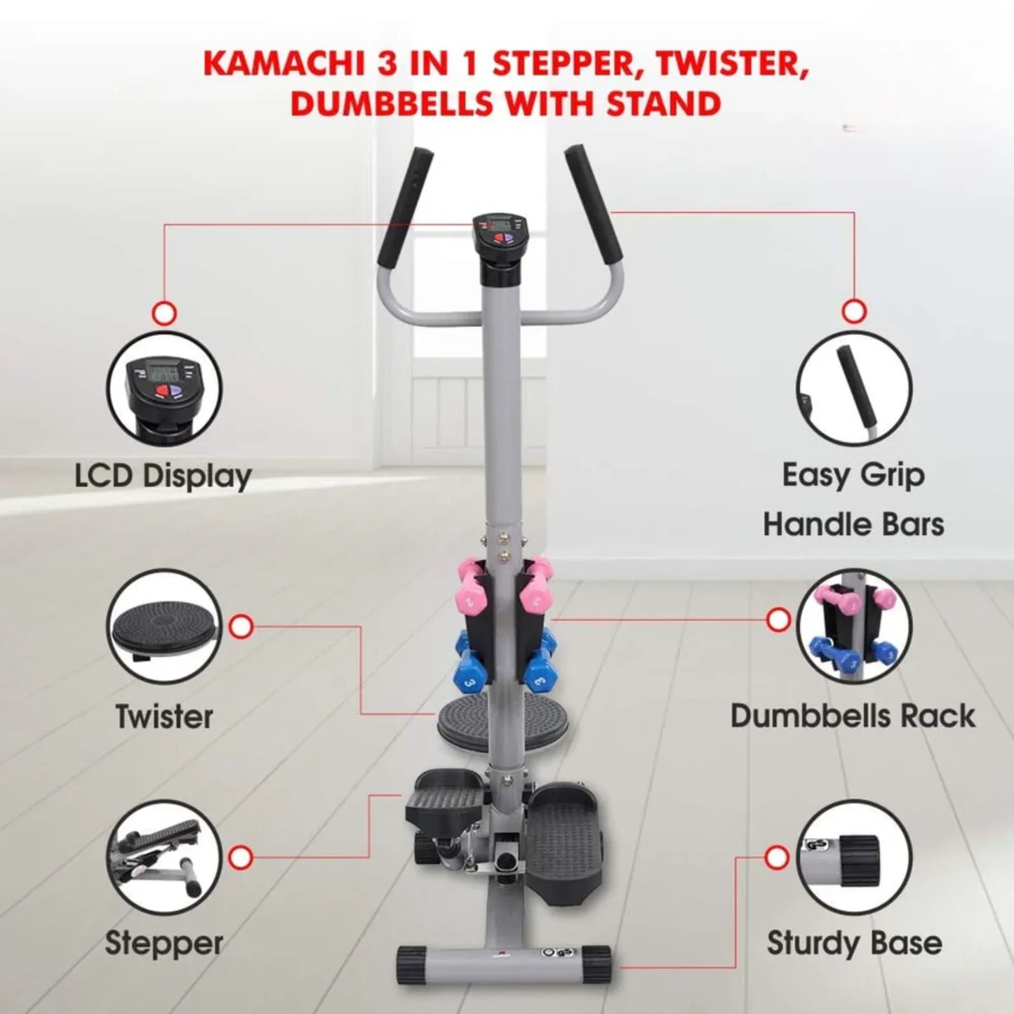 Standing Stepper with Twister and Dumbbells | 3-in-1 Twist Stepper with Handlebar, Dumbbells, Hydraulic Resistance & LCD Monitor for Full Body Home Workout