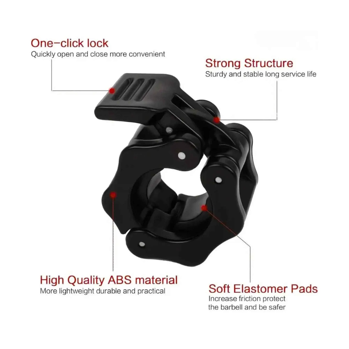 2 PCS Barbell Clamps Collars 1 Inch | 1-Inch Quick Release Barbell Clamps Collars Set of 2, ABS Olympic Barbell Locks with Anti-Slip Rubber Pads for Weightlifting & Gym Training