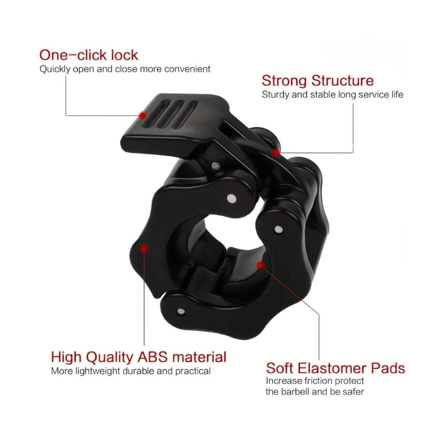 2 PCS Barbell Clamps Collars 1 Inch | 1-Inch Quick Release Barbell Clamps Collars Set of 2, ABS Olympic Barbell Locks with Anti-Slip Rubber Pads for Weightlifting & Gym Training