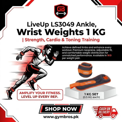 LiveUp LS3049 Ankle & Wrist Weights 0.5–3 KG Pair | Adjustable Resistance Weights for Strength Training, Cardio, Walking & Muscle Toning