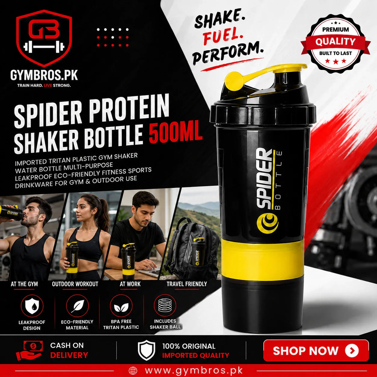 Spider Protein Shaker Bottle 500ml Imported Tritan Plastic Gym Shaker Water Bottle Multi-Purpose Leakproof Eco-Friendly Fitness Sports Drinkware for Gym & Outdoor Use