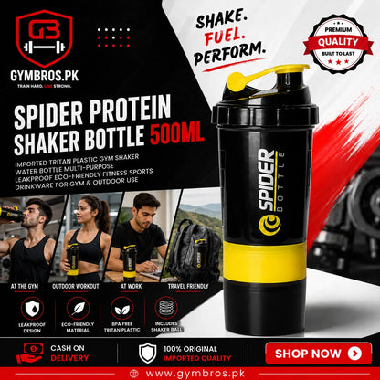 Spider Protein Shaker Bottle 500ml Imported Tritan Plastic Gym Shaker Water Bottle Multi-Purpose Leakproof Eco-Friendly Fitness Sports Drinkware for Gym & Outdoor Use