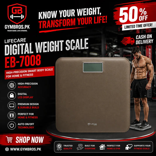 LifeCare Digital Weight Scale EB-7008 | High-Precision Body Weighing Machine with Leather Platform, 180kg Capacity, LCD Backlight Display & Smart Sensors
