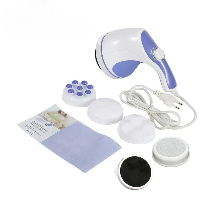 Electric Spin Tone Body Massager Machine AC 220V 60Hz 25W with 5 Removable Heads, Adjustable Speed, Dial Control, 7.5cm Roller Head, Portable 1.0kg Slimming & Relax Full Body Massage Device