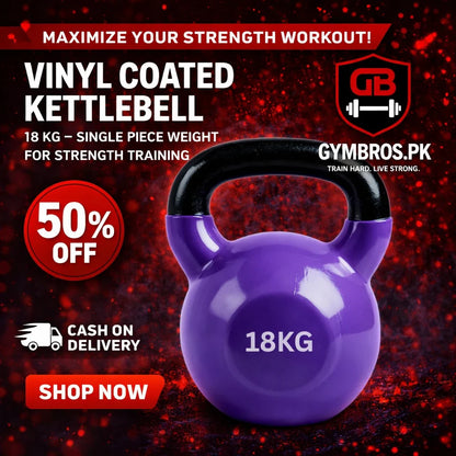 Vinyl Coated Cast Iron Kettlebell 2kg–20kg Solid Weight Training Kettle Bell with Wide Grip Handle, Flat Base & PVC Protective Coating for Full Body Strength, Cardio & Functional Home Gym Workout