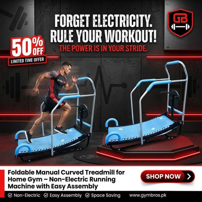Foldable Manual Curved Treadmill for Home Gym – Non-Electric Running Machine with Easy Assembly