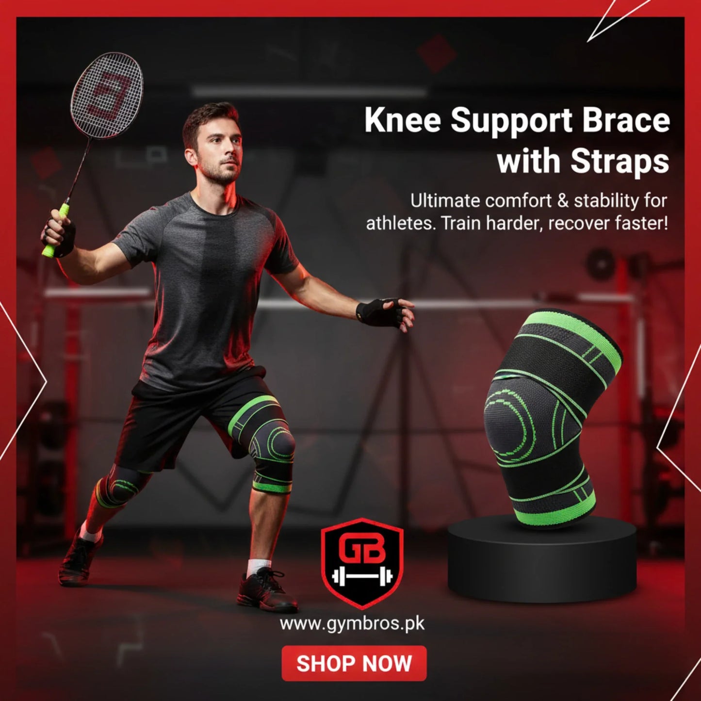 Pack of 2 Knee Support Braces with Straps | Adjustable Compression Knee Stabilizers for Gym & Sports