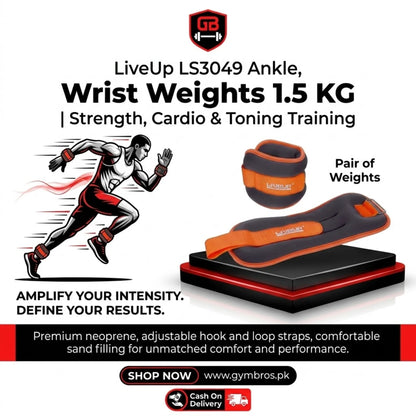 LiveUp LS3049 Ankle & Wrist Weights 0.5–3 KG Pair | Adjustable Resistance Weights for Strength Training, Cardio, Walking & Muscle Toning