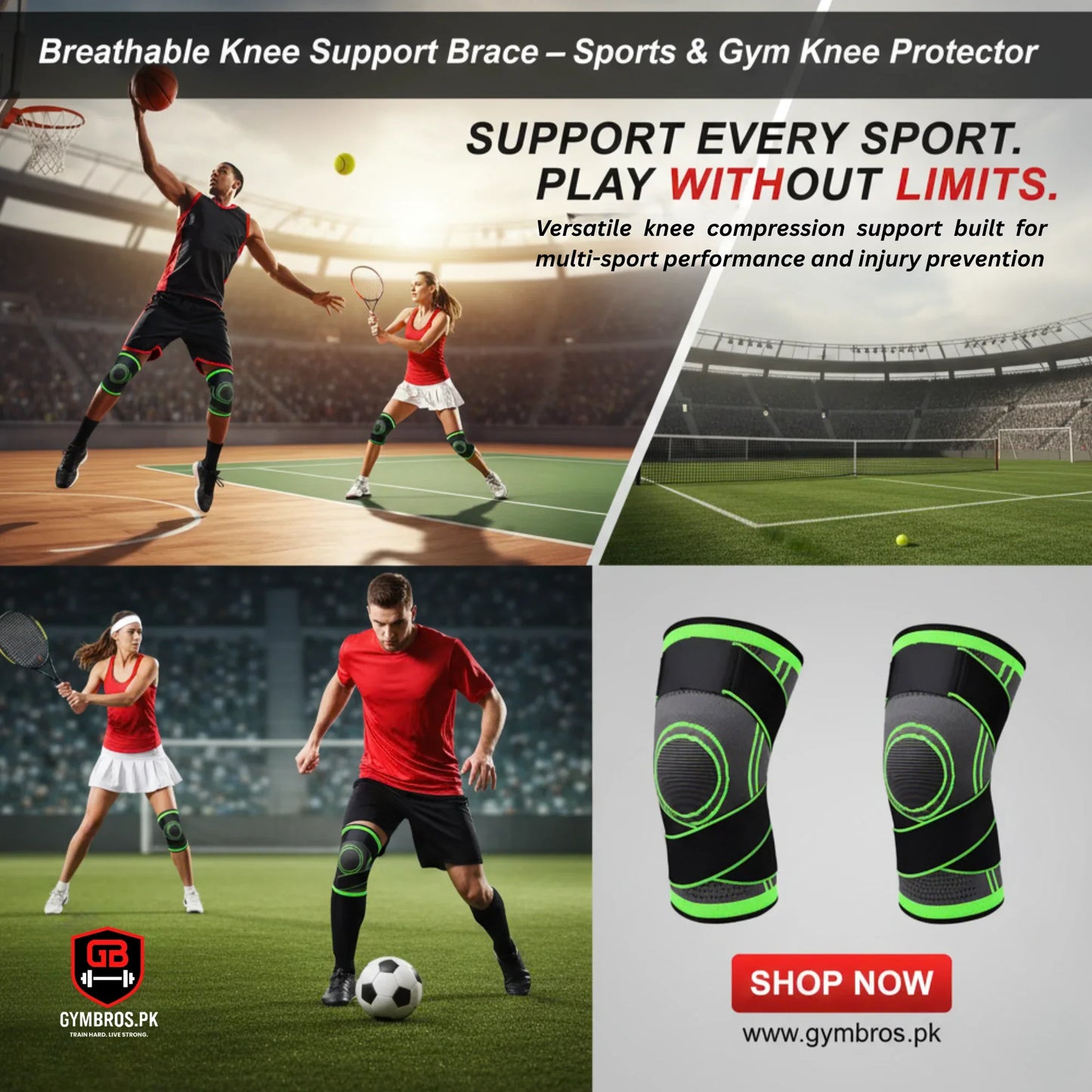 Pack of 2 Knee Support Braces with Straps | Adjustable Compression Knee Stabilizers for Gym & Sports