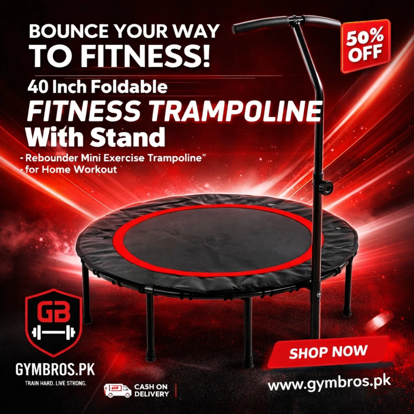40 Inch Foldable Fitness Trampoline for Home Workout | Mini Rebounder Exercise Trampoline, Heavy Duty 114KG Load Capacity, With or Without Stand,  Waist Drum Spring System & Portable Indoor/Outdoor Use