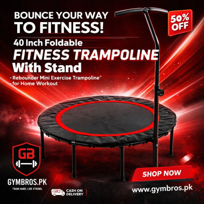 40 Inch Foldable Fitness Trampoline for Home Workout | Mini Rebounder Exercise Trampoline, Heavy Duty 114KG Load Capacity, With or Without Stand,  Waist Drum Spring System & Portable Indoor/Outdoor Use
