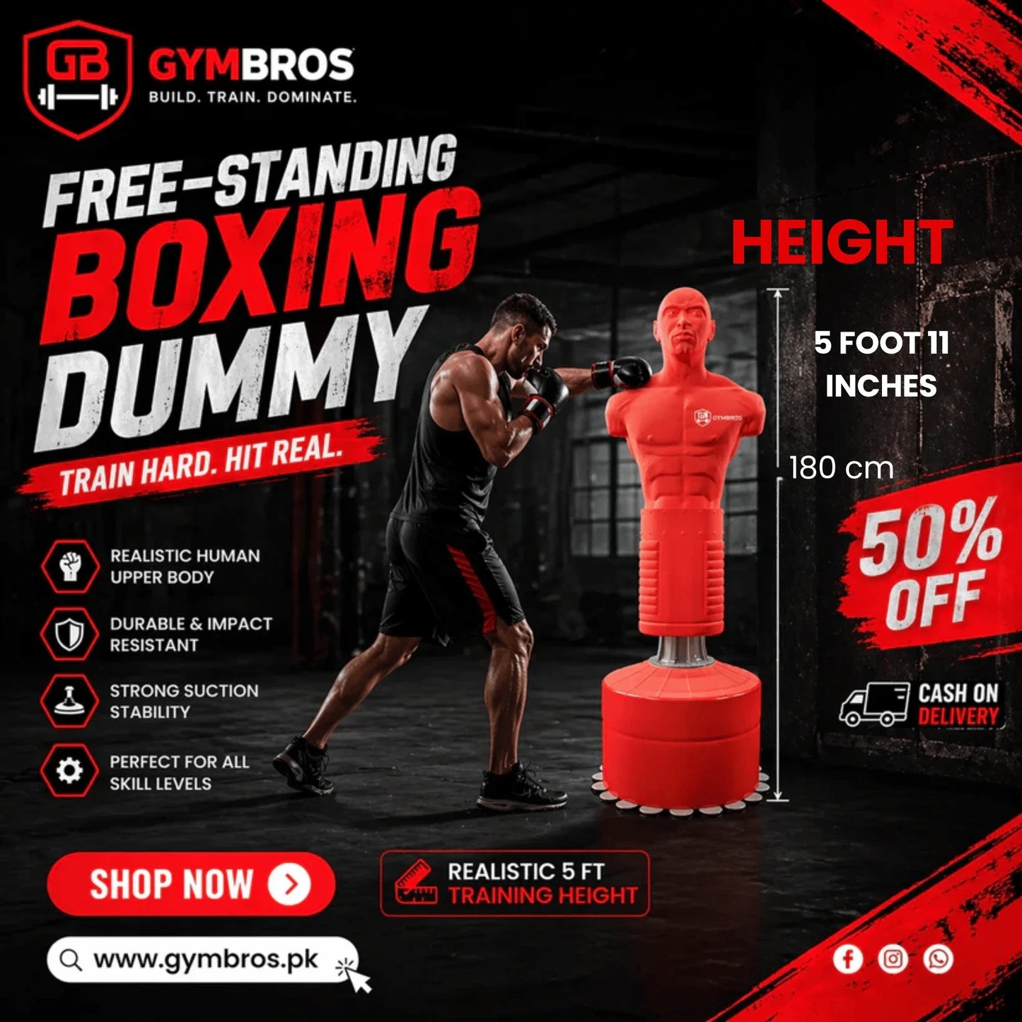 Boxing Mannequin Training Dummy 180cm (5.9 FEET) | Heavy Duty Freestanding Punching Bag with 200lb Sand-Filled Base for MMA, Kickboxing & Home Gym