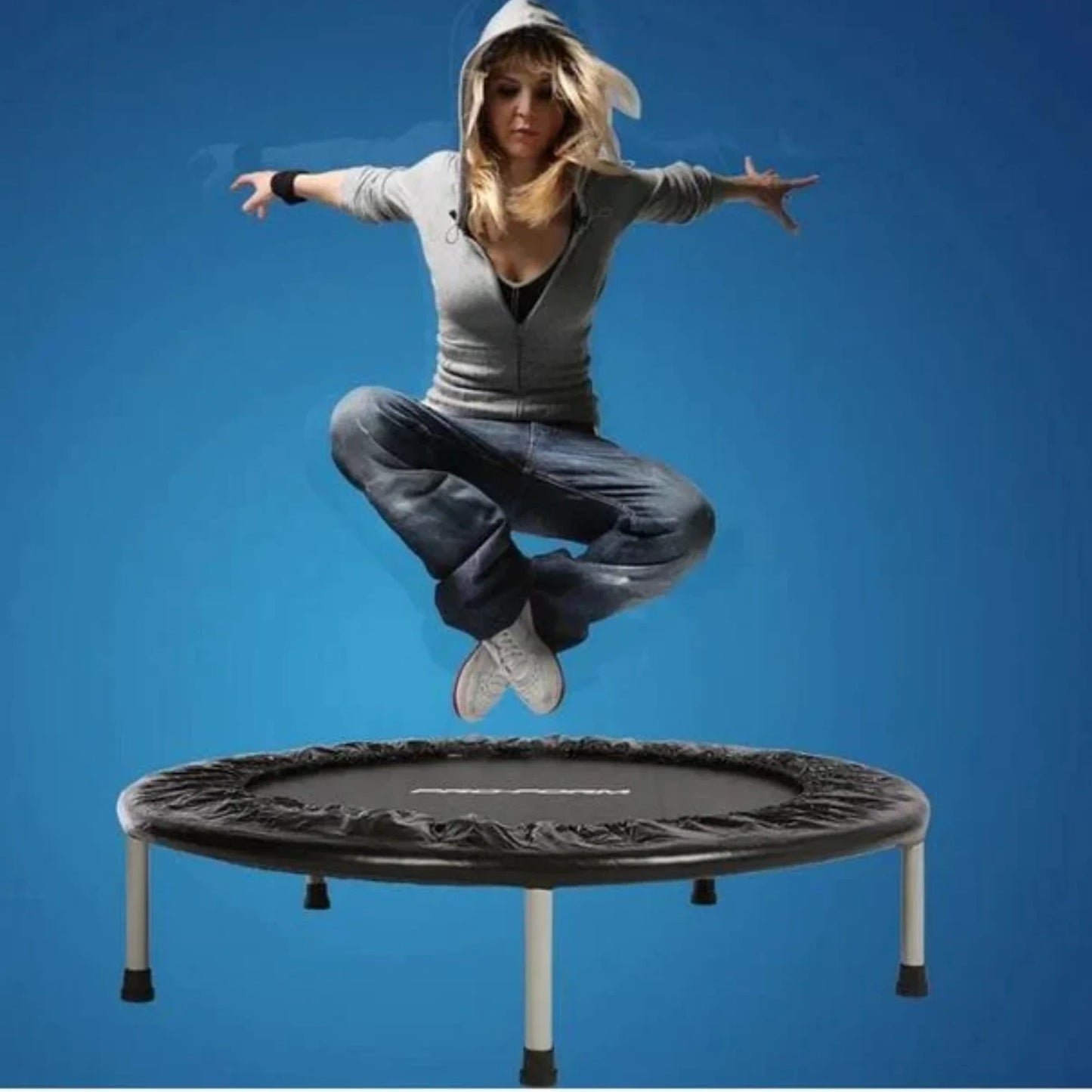 40 Inch Foldable Fitness Trampoline for Home Workout | Mini Rebounder Exercise Trampoline, Heavy Duty 114KG Load Capacity, With or Without Stand,  Waist Drum Spring System & Portable Indoor/Outdoor Use
