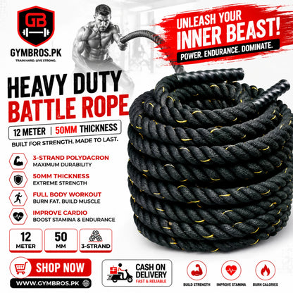 Heavy Duty Battle Rope 9 Meter & 12 Meter with 38MM & 50MM Thickness | 3-Strand PolyDacron CrossFit Strength Training Rope for Cardio & Full Body Workout