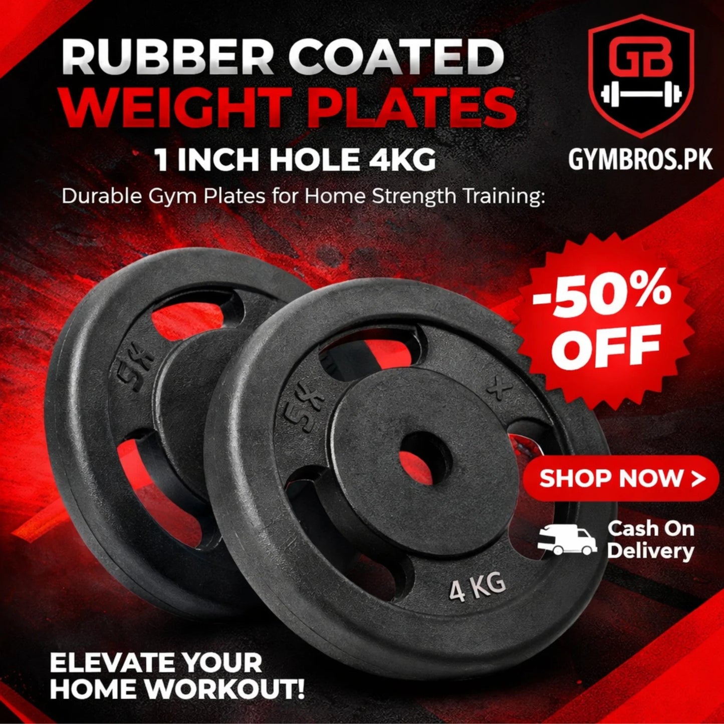 Rubber Coated Weight Plates (1 Inch Hole) – 1kg to 10kg Pair Set | Average Quality Gym Weight Plates for 1-Inch Barbell Rods | Home & Gym Use