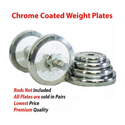 Chrome Coated Weight Plates 1–10KG Pair | Standard Gym Weight Plates with Rounded Edges, Durable Steel Finish & Easy Rod Adjustment for Home Strength Training