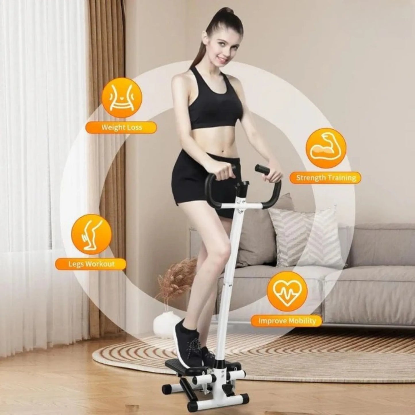 Mini Twist Stepper with Handle & Resistance Bands | Foldable Full Body Fitness Stepper Machine with LCD Monitor, Adjustable Height & Hydraulic System for Home Workout