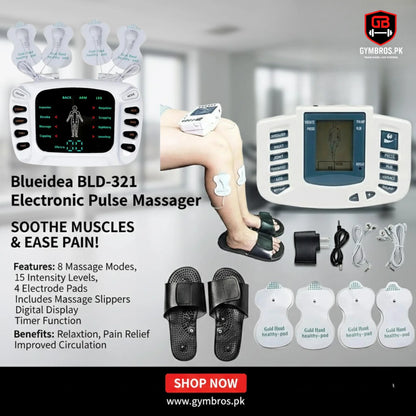 Blueidea BLD-321 Electronic Pulse Massager 8 Therapy Modes Digital Display Acupuncture Massage Device with 4 Electrode Pads, 15 Intensity Levels, Infrared Therapy for Pain Relief, Slimming & Muscle Recovery