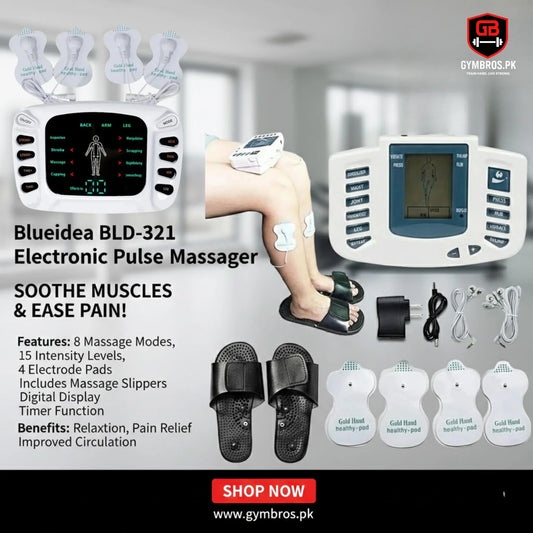 Blueidea BLD-321 Electronic Pulse Massager 8 Therapy Modes Digital Display Acupuncture Massage Device with 4 Electrode Pads, 15 Intensity Levels, Infrared Therapy for Pain Relief, Slimming & Muscle Recovery