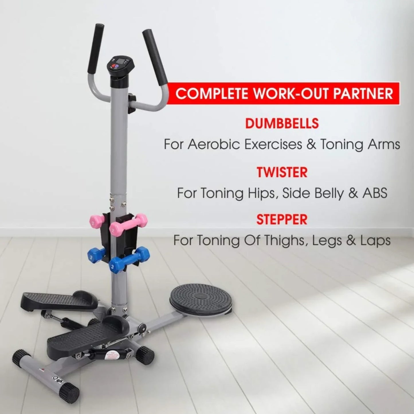 Standing Stepper with Twister and Dumbbells | 3-in-1 Twist Stepper with Handlebar, Dumbbells, Hydraulic Resistance & LCD Monitor for Full Body Home Workout