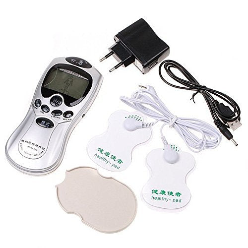 Inditradition 8 in 1 Digital Therapy Machine Electric Muscle Stimulator with Acupuncture & Vibration Modes, Pain Relief Pulse Massager with 4 Electrode Pads, Palm Device, USB Adapter & AAA Batteries