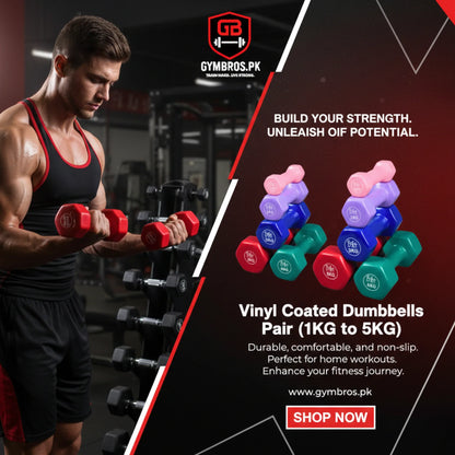 Vinyl Coated Dumbbells 1KG to 5KG (Pack of 2) Anti-Roll Hand Weights for Home Workout, Strength Training, Fitness Exercise & Muscle Toning