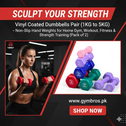 Vinyl Coated Dumbbells 1KG to 5KG (Pack of 2) Anti-Roll Hand Weights for Home Workout, Strength Training, Fitness Exercise & Muscle Toning