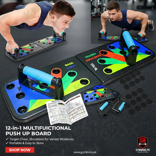 12 in 1 Push-Up Board Multi-Functional Fitness Training System with Color-Coded Positions, Environmental ABS Plastic, 60.8×18.5×2cm Foldable Body Building Push-Up Rack for Chest, Arms, Back & Core Workout