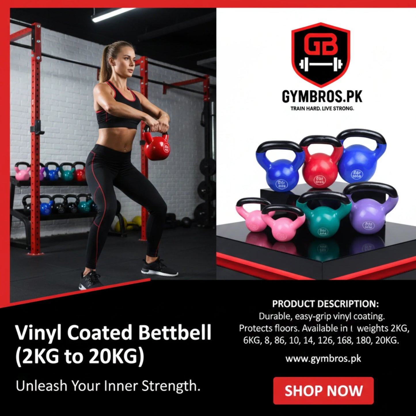Vinyl Coated Cast Iron Kettlebell 2kg–20kg Solid Weight Training Kettle Bell with Wide Grip Handle, Flat Base & PVC Protective Coating for Full Body Strength, Cardio & Functional Home Gym Workout