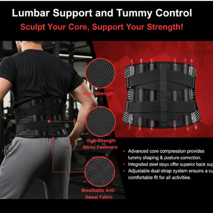 Lumbar Support Belt for Weightlifting & Back Pain Relief Adjustable Lower Back Brace | Material: Neoprene | S, M, L, XL Adjustable Back Support Belt for Weightlifting, Back Pain, Sciatic & Lumbar Spine Protection