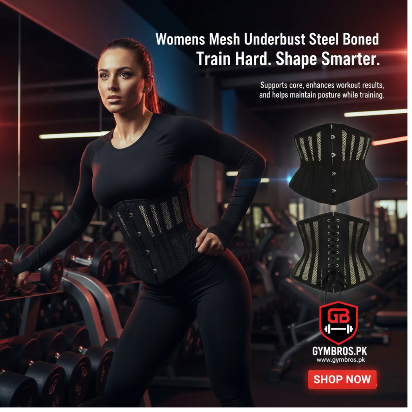 Mesh Underbust Steel Bone Corset | Breathable Waist & Core Stabilizer for Gym & Fitness