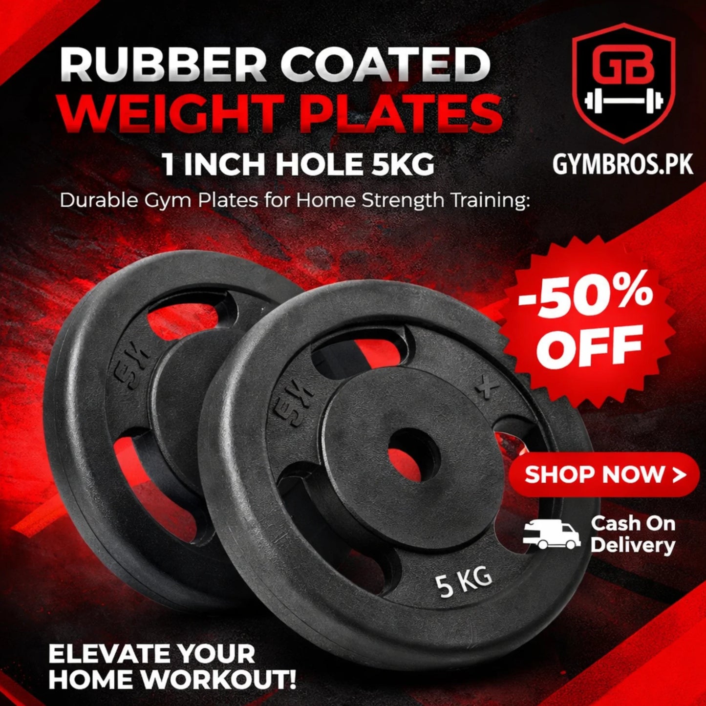 Rubber Coated Weight Plates (1 Inch Hole) – 1kg to 10kg Pair Set | Average Quality Gym Weight Plates for 1-Inch Barbell Rods | Home & Gym Use
