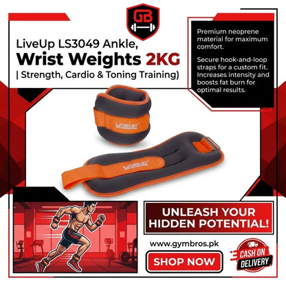 LiveUp LS3049 Ankle & Wrist Weights 0.5–3 KG Pair | Adjustable Resistance Weights for Strength Training, Cardio, Walking & Muscle Toning