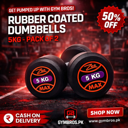 ZEE MAX Rubber Coated Dumbbells Pair with Cast Iron Core, Knurled Steel Handle & Thick Noise-Reducing Rubber Coating Available in 1KG–40KG for Home Gym Strength Training