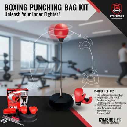 Adults Free Standing Punching Set – Boxing Ball with Gloves & Air Pump, Adjustable Height 126–146cm, Freestanding Punch Bag for Home Workout, Stress Relief Training Equipment (Unisex)