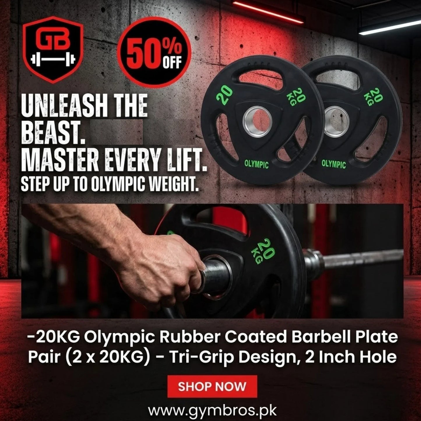 Olympic Rubber Coated Commercial Weight Plates (2.5–20 KG) – 2 Inch Olympic Gym Plates for Strength Training