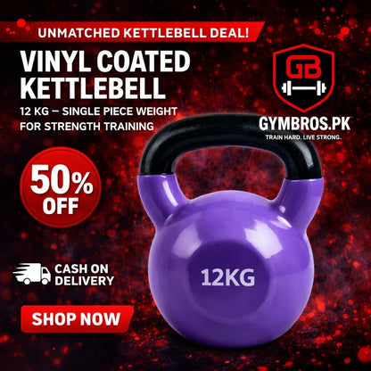 Vinyl Coated Cast Iron Kettlebell 2kg–20kg Solid Weight Training Kettle Bell with Wide Grip Handle, Flat Base & PVC Protective Coating for Full Body Strength, Cardio & Functional Home Gym Workout