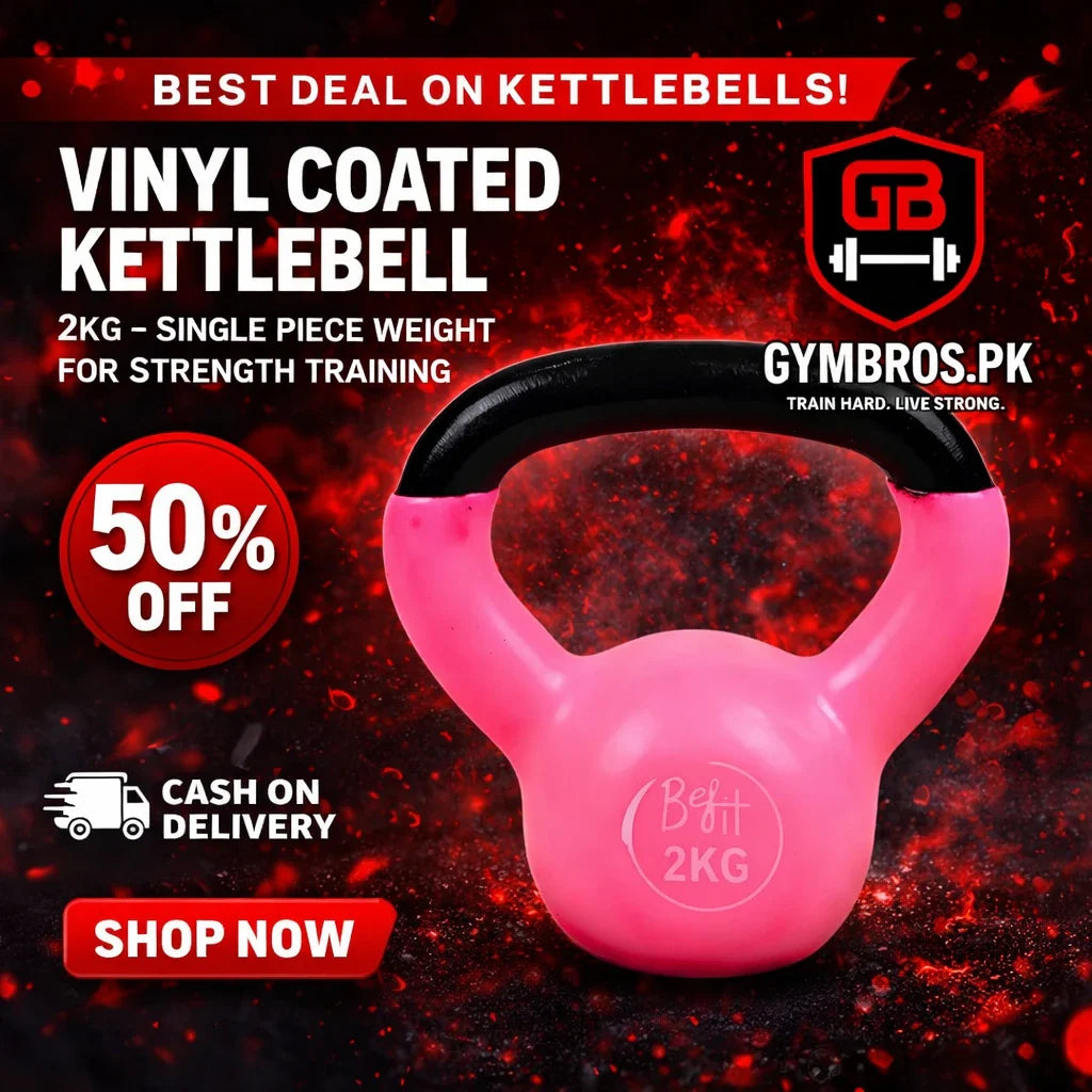 Vinyl Coated Cast Iron Kettlebell 2kg–20kg Solid Weight Training Kettle Bell with Wide Grip Handle, Flat Base & PVC Protective Coating for Full Body Strength, Cardio & Functional Home Gym Workout