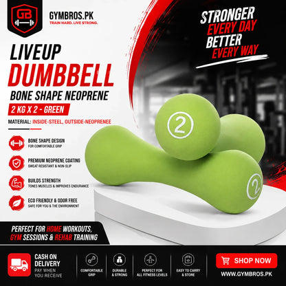 Liveup Bone Shape Neoprene Dumbbells Pair 0.5KG to 5KG Each | Steel Core Anti-Slip Hand Weights for Home Gym, Aerobics & Strength Training