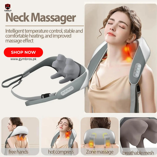 Rechargeable High Quality Neck Massager for Pain Relief with 6D Deep Tissue Kneading, Heat Function, 2 Massage Modes, 2 Intensity Levels, Wearable Electric Massager for Neck, Back, Shoulder, Waist & Legs