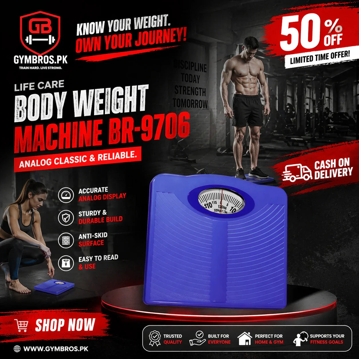 LifeCare Mechanical Weight Scale BR-9706 | Analog Body Weighing Machine with Dial Display, 120kg Capacity, Durable Platform for Home Use