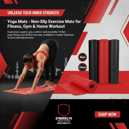 Yoga Mats (Super Quality China) Non-Slip Exercise Mat for Fitness, Gym & Home Workout – 8mm / 10mm / 15mm Thickness, Durable PVC Material, Comfortable Cushioning for Yoga, Pilates & Exercise Training